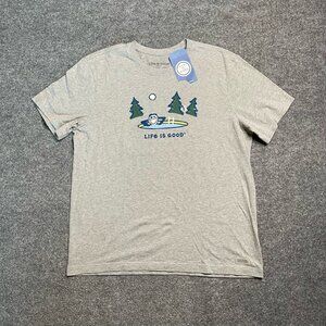 Jake In Hot Tub Mens Life Is Good Graphic T-Shirt Gray Heathered Peru L New